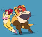  age_difference aged_up anthro armband arms_above_head big_breasts bikini blue_background bowser breasts choker claws clothing crossgender curvy_figure duo exclamation_point eyelashes eyes_closed female footwear frilly frilly_clothing galacticgoodie hair hi_res high_heels hip_bump huge_breasts jewelry koopaling larger_anthro larger_female legwear lipstick long_hair makeup mario_bros motion_lines necklace nintendo older_female orange_hair overweight pink_lipstick platform_footwear platform_heels red_hair red_lipstick scales scalie simple_background size_difference slightly_chubby smaller_anthro smaller_female smile socks spiked_armband spiked_choker spikes swimwear thick_thighs thigh_highs video_games voluptuous wendy_o._koopa wide_eyed wide_hips yellow_body yellow_scales younger_female 
