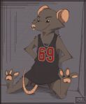  abstract_background anthro basketball_jersey boloid brown_body brown_fur chain_necklace digital_media_(artwork) fur hatching_(art) hi_res male mammal murid murine pawpads rat rat_tail rodent shaded simple_background solo 