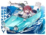  3girls bent_over black_hair blue_skirt bow bowtie car cevio chibi closed_eyes commentary crying crying_with_eyes_open double_bun driving eyewear_removed fish glasses green_necktie grey_hair ground_vehicle hair_bun hanakuma_chifuyu happy_birthday highres hitogome koharu_rikka license_plate miniskirt motor_vehicle multiple_girls natsuki_karin necktie ocean pleated_skirt purple_bow purple_bowtie purple_eyes red_hair school_uniform shark_fin shirt short_hair short_sleeves skirt smack sparkle steering_wheel symbol-only_commentary synthesizer_v tears white_shirt 