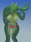  absurd_res angry breasts caramelhooves claws clothing dragon female hi_res humanoid navel panties raised_tail scales scalie scary scary_face solo teeth teeth_showing underwear 