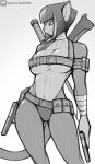  anthro armed belt blade bob_cut breast_squish breasts cleavage clothed clothing domestic_cat egyptian felid feline felis female gun handgun hi_res jazlyn magazine_(gun) mammal marik_azemus34 military monochrome panties pistol pouches ranged_weapon shell_(projectile) shotgun shotgun_shell simple_background sketch solo squish straps under_boob underwear weapon 