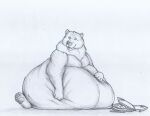  after_vore aspen_(safiredragon) bear_pred brown_bear digestion feral grizzly_bear hand_on_stomach looking_at_viewer male male_pred mammal obese overweight sitting solo thatgryphonguy traditional_media_(artwork) ursid ursine vore weight_gain 