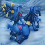  absurd_res alpha_pok&eacute;mon anal anal_penetration animal_genitalia animal_penis anthro anthro_on_anthro anthro_penetrated anthro_penetrating anthro_penetrating_anthro balls blubluumon bodily_fluids breasts canine_penis cum cum_in_ass cum_in_mouth cum_inside ejaculation erection fangs female female_penetrated generation_4_pokemon genital_fluids genitals glowing glowing_eyes group hi_res knot lucario male male/female male_penetrating male_penetrating_female nintendo oral penetration penis pokemon pokemon_(species) pussy red_eyes riolu sex shiny_pokemon size_difference smile snow tail_grab tongue video_games 