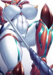  abs absurd_res anthro big_breasts breasts eyelashes female genitals getter_robo gradient_background hi_res holding_object holding_weapon huge_breasts low-angle_view machine multicolored_body nipples nude pussy robot shin_getter_robo simple_background solo thirty8ght weapon white_body 