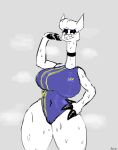  alpaca anthro avioylin big_breasts blush bodily_fluids breasts camel_toe camelid choker clothing eyewear female glasses hi_res hooves jewelry looking_at_viewer mammal mature_female mommy_alpaca necklace simple_background sketch solo sportswear standing steam sweat thick_thighs tight_clothing 