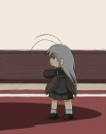  1girl absurdres antennae arthropod_girl black_serafuku grey_hair highres indoors kishimen_udn long_hair minigirl original personification school_uniform serafuku shadow wings 