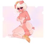  anthro big_breasts blush breasts clothed clothing collar digital_media_(artwork) domestic_pig emelie female fur genitals hair looking_at_viewer mammal nipples pussy simple_background smile snowycrystalangel solo suid suina sus_(pig) 