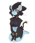  anthro barefoot black_body blue_body breasts cokedoggy featureless_breasts feet female generation_4_pokemon hi_res kneeling looking_at_viewer luxray nintendo pokemon pokemon_(species) pokemorph simple_background solo video_games white_background 
