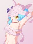  animal_humanoid areola bandage blue_hair blush bow_ribbon breasts clothed clothing covering_body erect_nipples erection erection_under_clothing female hair hand_over_head hi_res humanoid lagomorph lagomorph_humanoid leporid_humanoid mammal mammal_humanoid navel nipples nude open_mouth rabbit_humanoid sanrio short_hair show_by_rock!! small_breasts uiui_(show_by_rock!!) yellow_eyes 