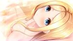  1girl agnes_avril bangs blonde_hair blue_eyes blush breasts closed_mouth collarbone from_above game_cg go-1 lens_flare long_hair looking_at_viewer nipples nude otome_to_fureau_hitotsu_yane_no_shita parted_bangs partially_submerged pov shiny shiny_hair small_breasts solo_focus sparkle straight_hair water 