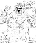  anthro armor big_penis bodily_fluids body_hair chest_hair dialogue drooling erection genitals harness hi_res looking_at_viewer male mammal melee_weapon nipples penis saliva simonsbathtub sketch solo story story_in_description thick_penis ursid warrior weapon 