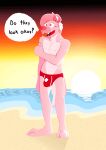  animated anthro beach blush bulge clothing felix_(syforg) hi_res hyaenid lifeguard lifeguard_swimsuit male mammal sand seaside solo syforg tail_motion tailwag underwear 