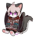  anthro asnnonaka bottomwear chibi clothed clothing eye_through_hair front_view fur glistening glistening_eyes grey_body grey_bottomwear grey_clothing grey_ears grey_fur grey_hair grey_pants grey_tail grey_topwear grey_wings hair looking_at_viewer male mouth_closed pants pawpads pink_inner_ear pink_pawpads purple_eyes signature simple_background solo topwear translucent translucent_hair white_background white_body white_fur white_tail wings 