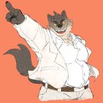  2022 anommyself anthro belly big_belly bottomwear canid canine canis clothing dreamworks hi_res humanoid_hands male mammal mr._wolf_(the_bad_guys) overweight overweight_male pants shirt simple_background solo the_bad_guys topwear wolf 