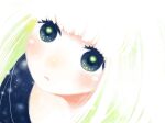  1girl bangs blunt_bangs blush close-up colored_inner_hair green_eyes green_hair miyauchi_yuka multicolored_hair original parted_lips sketch snow solo two-tone_hair upper_body white_hair 