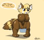  ailurid anthro breasts chikn_nuggit daison_the_fox english_text featureless_breasts female hi_res lunchbox mammal mature_female nude red_panda sassparilla_(chikn_nuggit) simple_background solo speech_bubble text 