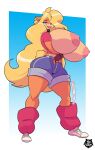  activision anthro big_breasts blonde_hair bottomwear breasts clothing crash_bandicoot_(series) exposed_breasts eyelashes eyeshadow female fingerless_gloves footwear fur gloves hair handwear hi_res lipstick long_hair long_legs makeup nipples orange_body orange_fur shoes shorts solo tawna_bandicoot thewilldpink thick_thighs video_games wide_hips 