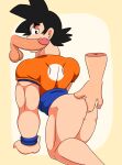 absurd_res anal anal_fingering balls black_hair butt dragon_ball fingering genitals goku group hair hi_res human male male/male mammal muscular muscular_male penis stanny_rico trio 