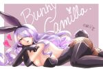  animal_ears black_gloves camilla_(fire_emblem) detached_sleeves english_text gloves highres long_hair pink_lips playboy_bunny purple_hair rabbit_ears rabbit_tail tail thighhighs tsulala44 