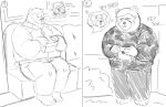  2022 aged_up animal_crossing anommyself anthro bodily_fluids bottomwear clothing comic dot_eyes duo english_text hi_res humanoid_hands ike_(animal_crossing) jacket male mammal nintendo overweight overweight_male pants poko_(animal_crossing) sweat text topwear ursid video_games 