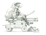  2022 anthro baron_engel boots breasts bucket cannon cleavage clothed clothing container ear_piercing ear_ring female footwear graphite_(artwork) greyscale hat headgear headwear looking_at_viewer mammal melee_weapon mephitid monochrome pencil_(artwork) piercing pirate ranged_weapon ring_piercing rosemary_parker_(character) sitting skunk solo sword traditional_media_(artwork) weapon 