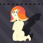  anemonemisc animal_humanoid big_breasts breasts cephalopod cephalopod_humanoid covering covering_breasts female genitals grey_background hair horizontal_pupils humanoid inkling kneeling marine marine_humanoid mollusk mollusk_humanoid namida_(splatoon) navel nintendo nude orange_eyes orange_hair pattern_background pseudo_hair pupils pussy simple_background solo splatoon striped_background tan_body tan_skin tentacle_hair tentacles thick_thighs video_games wide_hips 