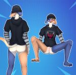  absurd_res anthro beanie bottomless butt clothed clothing ear_piercing ear_ring epic_games exposing_pussy felid feline female fortnite hat headgear headwear hi_res mammal meow_skulls_(fortnite) piercing ring_piercing shirt shirt_only solo topwear topwear_only video_games werewolfass 