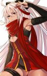  arm_up armpits black_eyes black_ribbon closed_mouth fate/grand_order fate_(series) long_hair looking_at_viewer n_kamui rengoku_(fate) ribbon scarf simple_background solo thighs very_long_hair white_background 
