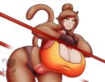  anthro bent_over big_breasts breasts brown_body brown_fur cleavage clothed clothing female fur haplorhine huge_breasts lunis1992 mammal monkey primate solo thick_thighs 