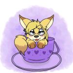  blep blonde_hair blue_eyes blush canid canine container cup dipstick_tail eyewear female fennec feral fox fur glasses hair invalid_tag julie_chirpster low_res mammal markings paws saucer scene_hair solo solo_focus sora_meicoomon tail_markings tan_body tan_fur tea_cup tongue tongue_out 