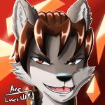  1:1 anthro arc_rose brown_eyes brown_hair canid canine canis grey_body hair icon looking_at_viewer male mammal open_mouth open_smile smile wolf 