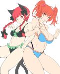  2girls :d animal_ears bangs bikini blue_bikini blunt_bangs bow braid breasts cat_ears cat_tail cleavage clenched_hand extra_ears flat_color green_bikini green_bow hair_bobbles hair_bow hair_ornament jyaoh0731 kaenbyou_rin large_breasts long_hair looking_at_viewer medium_breasts multiple_girls multiple_tails navel nekomata onozuka_komachi open_mouth pointy_ears red_eyes red_hair side_braids smile standing swimsuit tail thighs touhou twin_braids two_side_up two_tails 