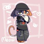  1:1 2022 anthro beanie blush bottomwear calico_cat chibi clothing dialogue domestic_cat epic_games exclamation_point felid feline felis female fortnite hat headgear headwear hoodie looking_at_viewer mammal meow_skulls_(fortnite) mottled pants piebald serinsama1 solo topwear video_games 