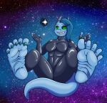  anthro celdwyn claws clothing dragon drone feet female foot_fetish foot_focus hi_res horn humanoid mhicky93 rubber rubber_clothing rubber_suit sharp_teeth soles solo spacesuit teeth teeth_showing toe_claws toe_curl toes wingless_dragon wrinkled_feet 