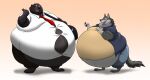  2016 anthro barefoot belly belt big_belly black_body black_fur bottomwear canid canine canis claws clothing disney dress_shirt duo ears_up fangs feet fur grey_body grey_fur hector_(hectorthewolf) hectorthewolf inner_ear_fluff jacket male mammal morbidly_obese morbidly_obese_anthro morbidly_obese_male navel necktie obese obese_anthro obese_male one_eye_closed open_mouth overweight overweight_anthro overweight_male pants shirt shoulder_bag standing tay_the_bear teeth toe_claws tongue topwear tuft ursid wide_eyed wolf zootopia 