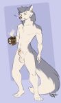  absurd_res animal_genitalia anthro canid canine canis casual_nudity coffee_mug genitals hi_res male mammal morning sheath solo tired vorpale wolf 