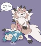  after_masturbation animal_genitalia animal_penis bodily_fluids canid canine canine_penis cum cum_on_plushie dialogue english_text feral flyflyga generation_1_pokemon generation_7_pokemon genital_fluids genitals hi_res knot lycanroc male mammal nintendo penis plushie pokemon pokemon_(species) simple_background snorlax solo text video_games 