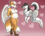  &lt;3 2_tails anthro awkore breasts canid canine canis duo female floating fox hearts_around_body jonas-puppeh male mammal multi_tail possumfox wings wolf 