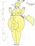  balls breasts chasey_ultra_beast_goodra fan_character female generation_1_pokemon genitals herm hi_res intersex looking_at_genitalia looking_at_penis nintendo penis pikachu pokemon pokemon_(species) questioning solo thick_thighs video_games wolfespada 