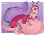  babe_(luck) belly big_belly compsy dragon female feral oral_vore simple_background smile soft_vore solo vore 