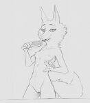  2022 anthro breasts brush canid canine canis digital_media_(artwork) female fur genitals hairbrush hi_res holding_object illumination_entertainment looking_at_viewer mammal monochrome porsha_crystal pussy s1m simple_background sing_(movie) solo white_background wolf 