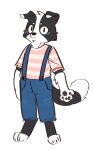  anthro asnnonaka black_body black_ears black_fur black_nose blue_overalls border_collie canid canine canis cheek_tuft clothed clothing collie colored_sketch domestic_dog facial_spots facial_tuft floppy_ears front_view full-length_portrait fur head_tuft herding_dog hi_res looking_at_viewer male mammal mouth_closed overalls pastoral_dog pattern_clothing pattern_topwear pink_clothing pink_topwear portrait sheepdog simple_background simple_eyes sketch solo spots spotted_face standing striped_clothing striped_topwear stripes topwear tuft unsigned white_background white_body white_ears white_fur white_spots 