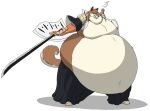  2012 anthro belly big_belly bleach_(series) bottomwear canid canine canis cape clenched_teeth clothed clothing footwear fur hectorthewolf hi_res holding_object holding_sword holding_weapon inner_ear_fluff looking_at_viewer male mammal melee_weapon morbidly_obese morbidly_obese_anthro morbidly_obese_male navel obese obese_anthro obese_male overweight overweight_anthro overweight_male pants raised_tail sajin_komamura shoes shoulder_pads snarling solo standing sword teeth tuft weapon whiskers wolf 