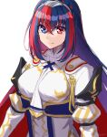  1girl alear_(fire_emblem) alear_(fire_emblem)_(female) armor bangs blue_eyes blue_hair braid crossed_bangs crown_braid fire_emblem fire_emblem_engage heterochromia highres hoya_kbknb47 joy-con long_hair multicolored_hair red_eyes red_hair solo split-color_hair two-tone_hair very_long_hair 