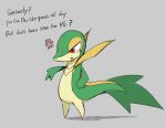 ambiguous_gender angry anthro biped bloodycat blush cross-popping_vein dialogue generation_5_pokemon green_body leaf_tail nintendo pokemon pokemon_(species) red_eyes shadow simple_background snivy snout solo video_games white_body yellow_body 