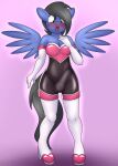  2022 anthro belle_nightjoy_(oc) bellenightjoy black_hair blue_body blue_feathers boots breasts bulge cleavage clothed clothing cosplay digital_media_(artwork) equid equine fan_character feathered_wings feathers footwear genital_outline gynomorph hair hasbro hi_res intersex lipstick makeup mammal my_little_pony pegasus penis_outline pink_background rouge_the_bat rubber rubber_clothing rubber_suit sega simple_background solo sonic_the_hedgehog_(series) standing trans_(lore) trans_woman_(lore) wings yellow_eyes 