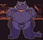  2022 anthro balls belly big_belly deltarune felid flaccid genitals humanoid_genitalia humanoid_penis male mammal moobs nipples overweight overweight_male penis pubes scar seam_(deltarune) smut_leo solo tongue tongue_out undertale_(series) video_games 