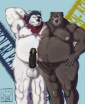 absurd_res anthro armpit_hair belly_frottage ben_(zenless_zone_zero) black_penis body_hair camcroc duo epic_games fortnite genitals hi_res male male/male mihoyo navel nipples overweight overweight_male penis piercing polar_patroller slightly_chubby video_games zenless_zone_zero 