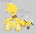  2022 absurd_res anthro anthrofied anus big_anus biped black_body brown_body digital_drawing_(artwork) digital_media_(artwork) english_text generation_1_pokemon glistening grey_background hi_res living_sex_toy looking_back lube mammal meltyautumn nintendo nonbinary_(lore) pikachu pokemon pokemon_(species) pokemorph presenting presenting_anus red_body red_cheeks rodent rubber simple_background smile solo text video_games yellow_body 
