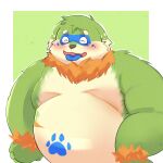  2022 absurd_res anthro belly big_belly biped blush canid canine eyes_closed green_body hi_res kemono mammal overweight pento_(kamiyu) saheul_s solo tongue tongue_out 